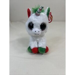 Ty Beanie Babies Beanie Boos  Candy Cane The Unicorn Plush Christmas 6 Inch